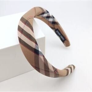 Women's Beige Retro Plaid Padded Headband Classic Tartan Style